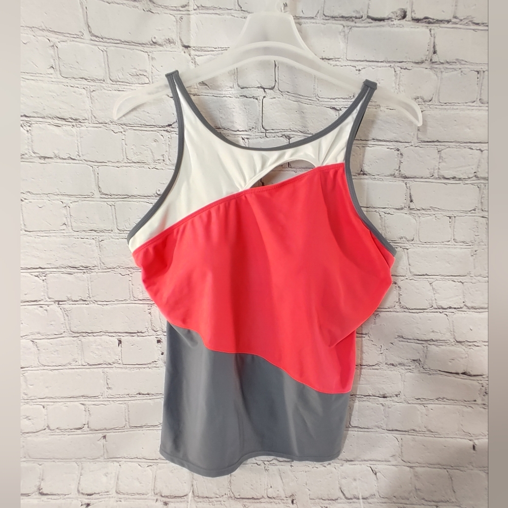 Free Country Tankini Top Womens XXL Grey Coral Colorblock SA11419 Excellent